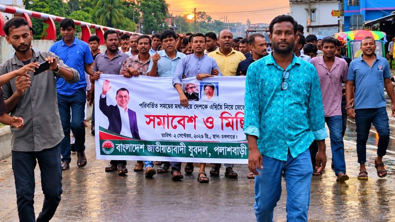 পরিকল্পিত সন্ত্রাস-নৈরাজ্যের প্রতিবাদে পলাশবাড়ীতে যুবদলের বিক্ষোভ মিছিল ও সমাবেশ